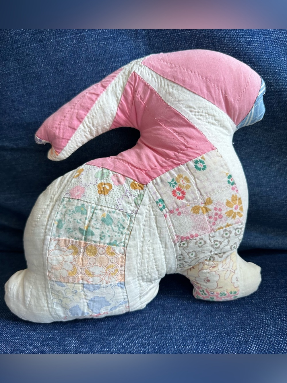 vintage Hand Stitched Bunny RABBIT PILLOW Wedding Ring QUILT Signed 2000 baby